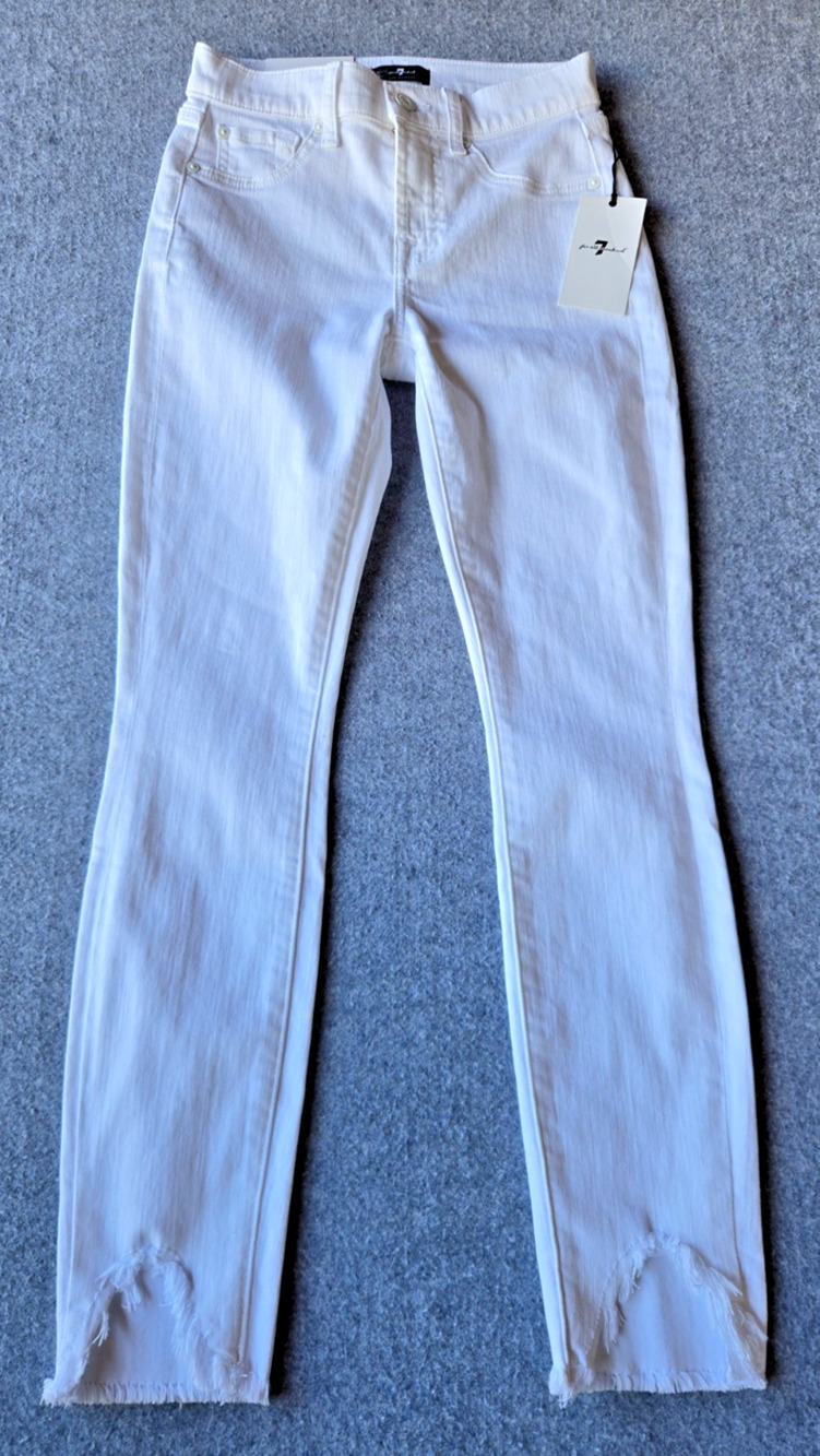 7 For All Mankind Women's Jeans The Ankle Skinny Raw Hem White Size 25 NEW